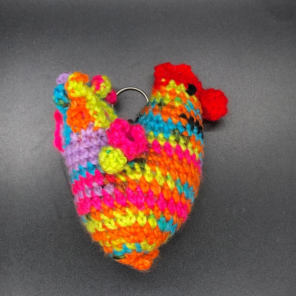 Rainbow Bright Crochet Chicken Keychain w/Wings – Amigurumi Bag Charm